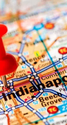 Map image with pin on Indianapolis Indiana