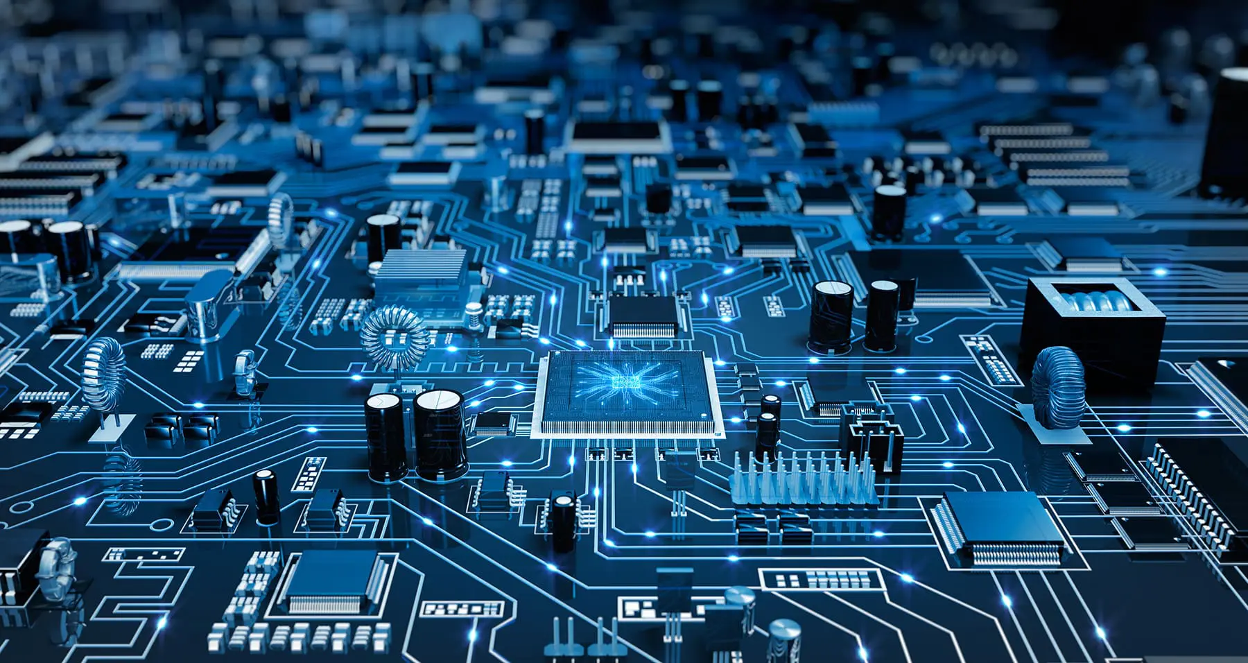 High-tech circuit board with blue highlights
