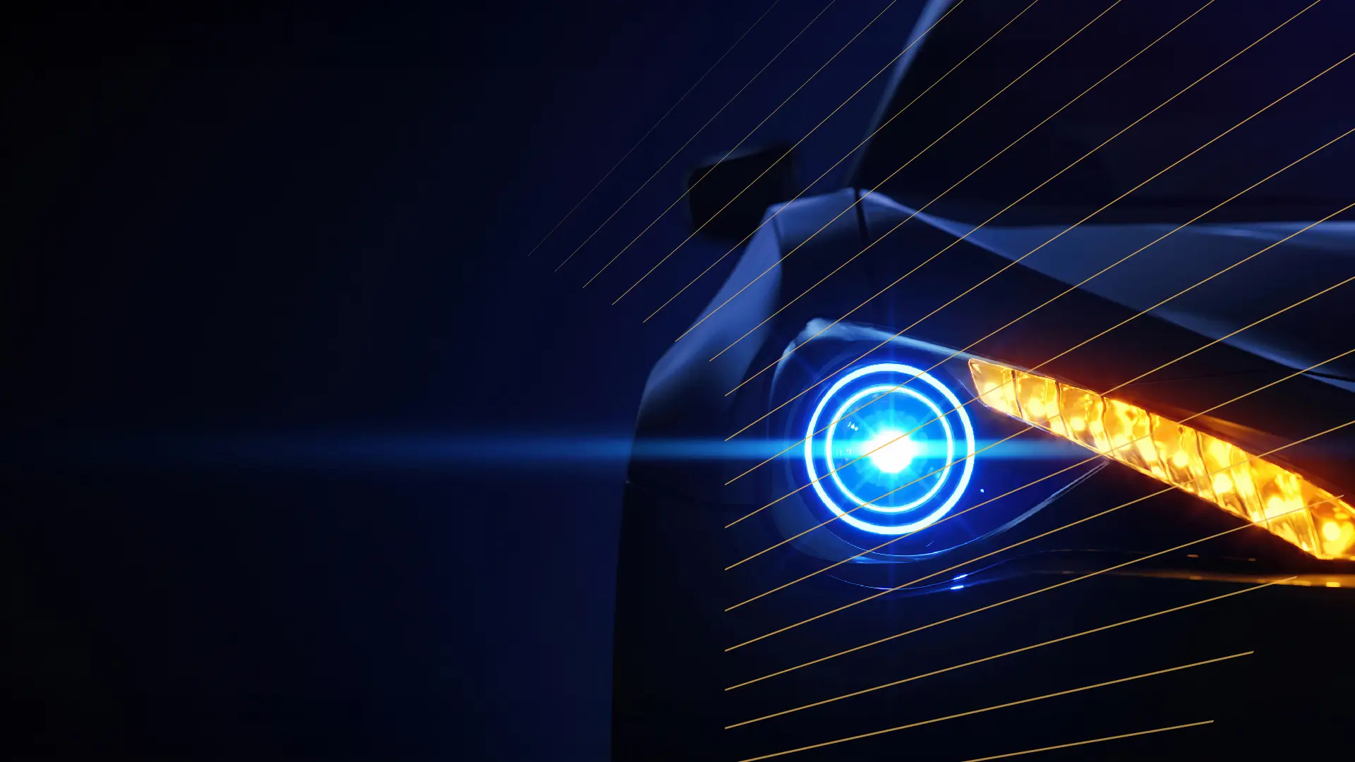 AutoConnect Event Image. Dark Navy graphic with silhouette of car and headlight.