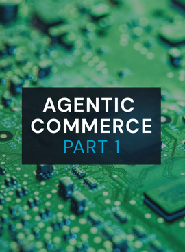Green circuit board with microchips and processors representing AI infrastructure powering agentic commerce and autonomous AI shopping assistants